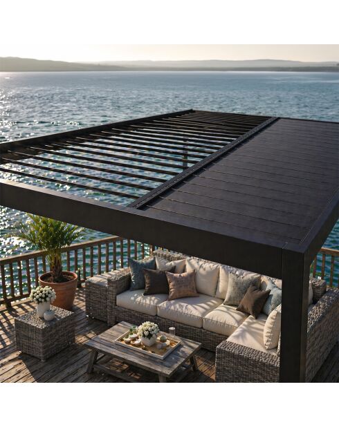 Schwarze bioklimatische Aluminiumpergola von Eger mit verstellbaren Lamellen - 400x300x236 cm
