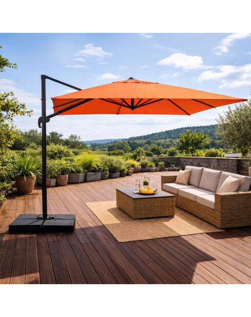 Ceret rechteckiger, versetzter, drehbarer Aluminium-Sonnenschirm aus Terrakotta — 300x400x258 cm