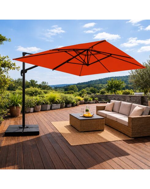 Ceret rechteckiger, versetzter, drehbarer Aluminium-Sonnenschirm aus Terrakotta — 300x400x258 cm