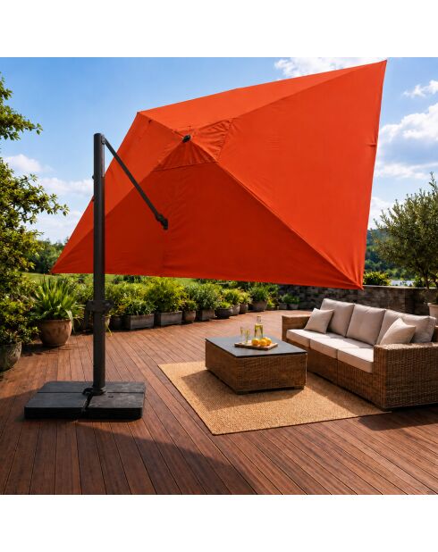 Ceret rechteckiger, versetzter, drehbarer Aluminium-Sonnenschirm aus Terrakotta — 300x400x258 cm