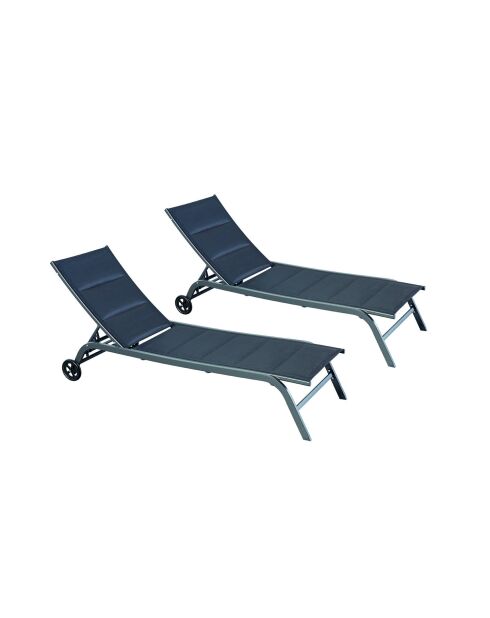 Lot de 2 transats en aluminium Livorno noir - 192x60x95 cm