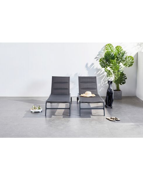 Lot de 2 transats en aluminium Livorno noir - 192x60x95 cm