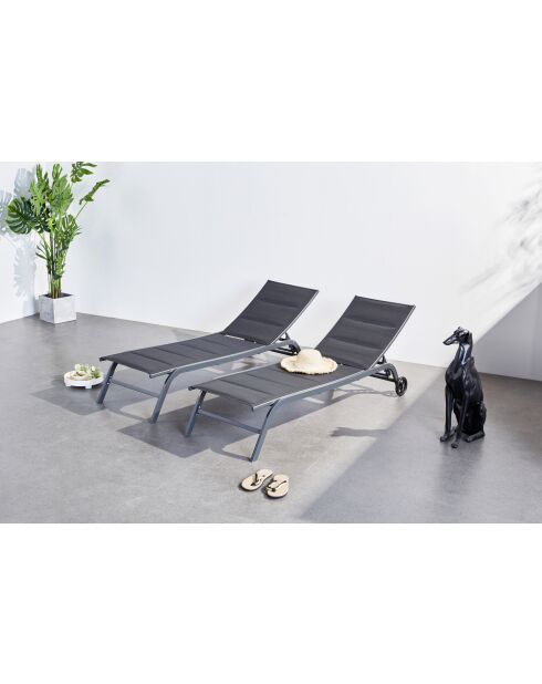 Lot de 2 transats en aluminium Livorno noir - 192x60x95 cm