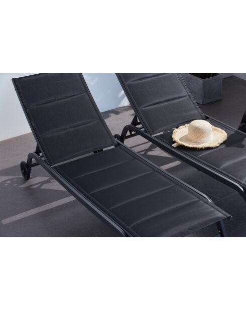 Lot de 2 transats en aluminium Livorno noir - 192x60x95 cm