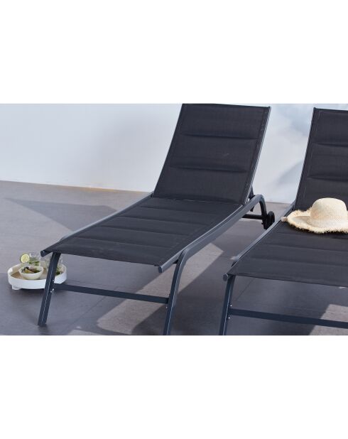 Lot de 2 transats en aluminium Livorno noir - 192x60x95 cm