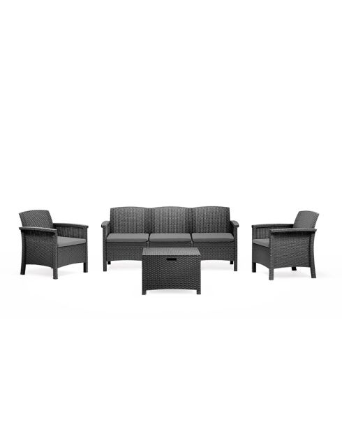 Salon de jardin 5 places effet résine tressée avec table basse Bodrum gris anthracite - 4 pièces