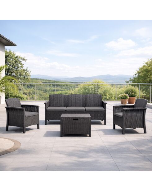 Salon de jardin 5 places effet résine tressée avec table basse Bodrum gris anthracite - 4 pièces