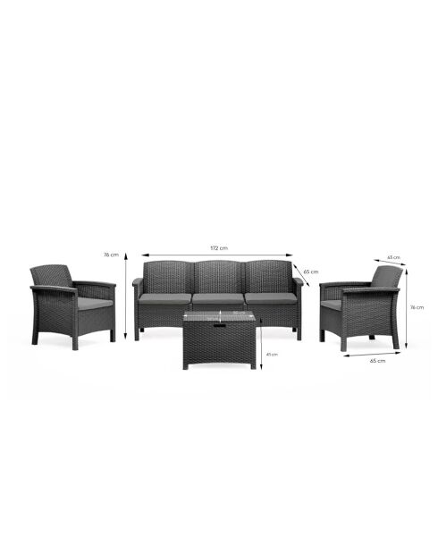 Salon de jardin 5 places effet résine tressée avec table basse Bodrum gris anthracite - 4 pièces