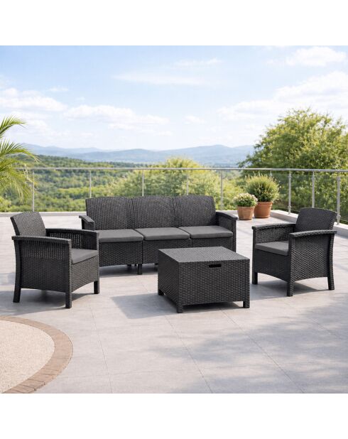 Salon de jardin 5 places effet résine tressée avec table basse Bodrum gris anthracite - 4 pièces