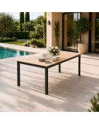 Table de jardin 8 personnes avec plateau en verre trempé effet bois Jindalee marron - 96x14x78 cm