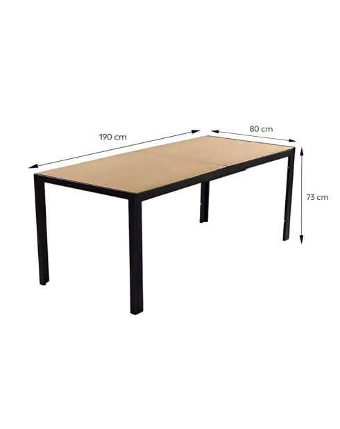 Table de jardin 8 personnes avec plateau en verre trempé effet bois Jindalee marron - 96x14x78 cm