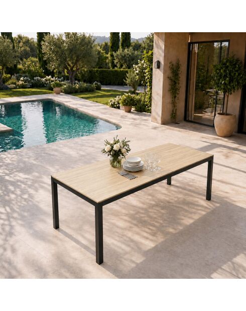 Gartentisch für 8 Personen mit brauner Platte aus gehärtetem Glas in Jindalee-Holzoptik — 96 x 14 x 78 cm