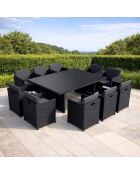Salon de jardin 6 places Ervilo noir et gris avec housse de protection - 7 pièces