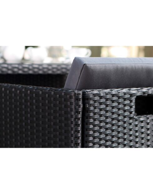 Salon de jardin 6 places Ervilo noir et gris avec housse de protection - 7 pièces