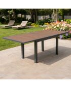 180 cm ausziehbarer Gartentisch aus Aluminium und Eukalyptusholz Cay Brown - 90x90x74 cm