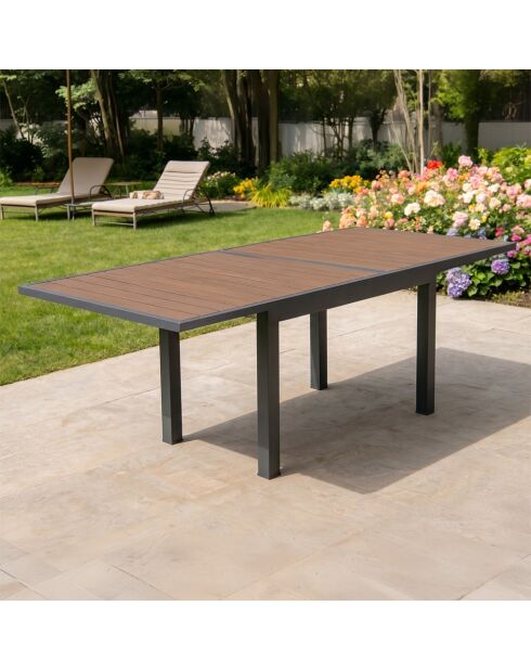 180 cm uitschuifbare tuintafel in aluminium en eucalyptushout Cay brown - 90x90x74 cm