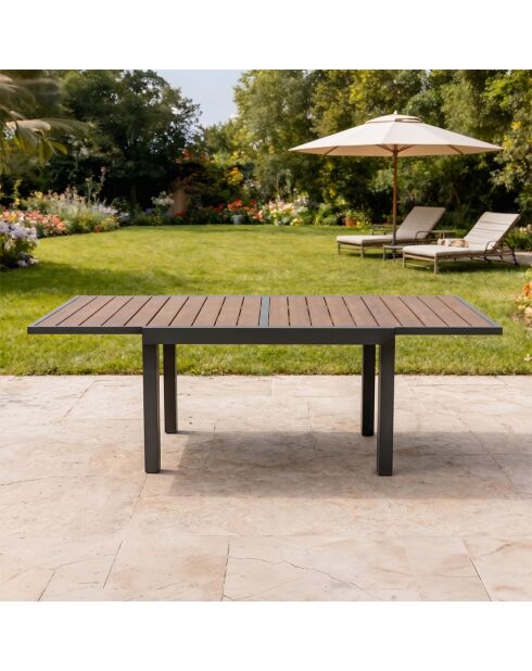 180 cm uitschuifbare tuintafel in aluminium en eucalyptushout Cay brown - 90x90x74 cm