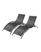 Lot de 2 transats empilables et ajustables en aluminium Ceylan noir - 66x179x30 cm