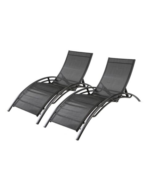 Lot de 2 transats empilables et ajustables en aluminium Ceylan noir - 66x179x30 cm