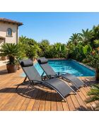 Lot de 2 transats empilables et ajustables en aluminium Ceylan noir - 66x179x30 cm