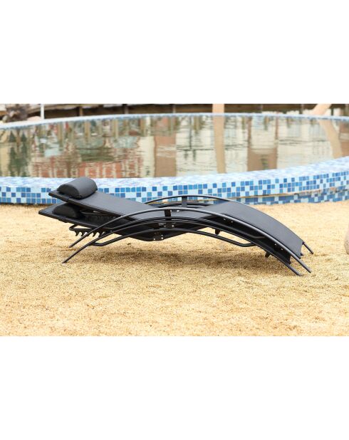 Lot de 2 transats empilables et ajustables en aluminium Ceylan noir - 66x179x30 cm