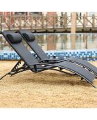 Lot de 2 transats empilables et ajustables en aluminium Ceylan noir - 66x179x30 cm