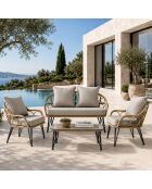 Salon de jardin 4 places avec table basse effet rotin Verona naturel - 4 pièces