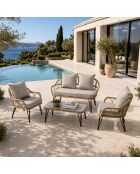 Salon de jardin 4 places avec table basse effet rotin Verona naturel - 4 pièces