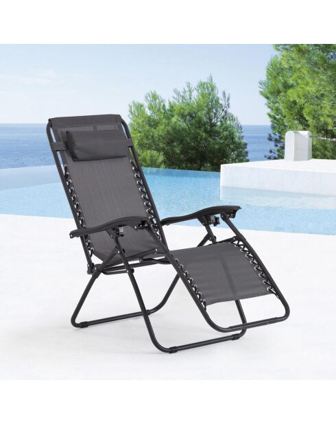 Transat inclinable Elaro gris foncé et noir - 160x65x110 cm