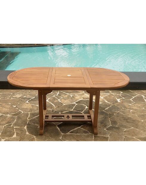 Uitschuifbare ovale tuintafel in ruw teakhout voor 6 personen Lireno bruin - 170x90x75 cm