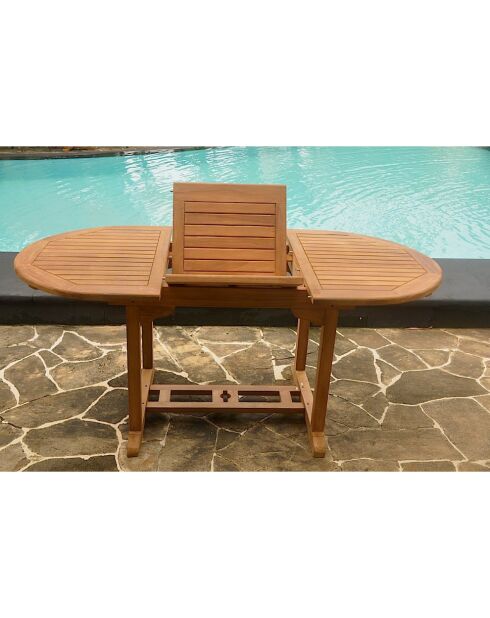 Uitschuifbare ovale tuintafel in ruw teakhout voor 6 personen Lireno bruin - 170x90x75 cm