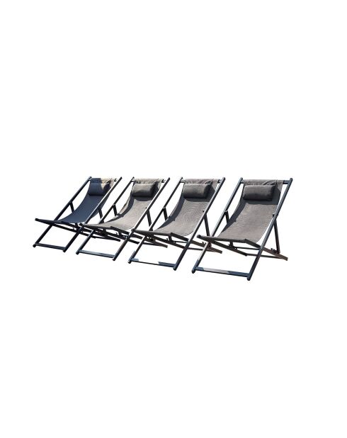 Lot de 4 transats en aluminium Gwen gris - 103x59x96 cm