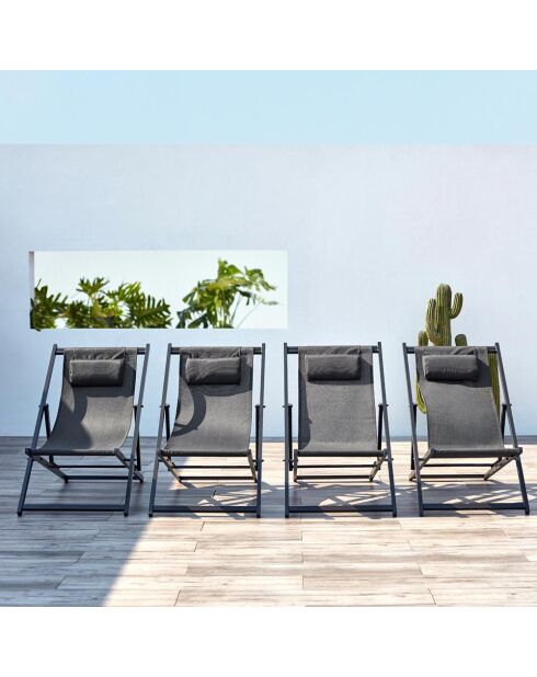 Lot de 4 transats en aluminium Gwen gris - 103x59x96 cm