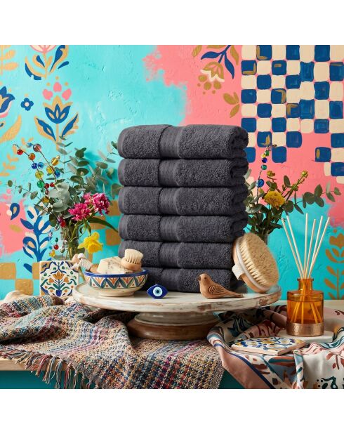 6 pièces de serviettes de toilette Carefree gris foncé - 33x33 cm