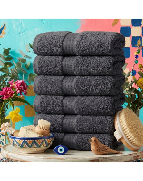 6 pièces de serviettes de toilette Carefree gris foncé - 33x33 cm