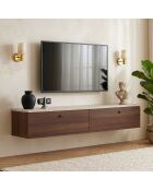 Meuble TV Ligne 140 travertin noyer - 140×25×25 cm