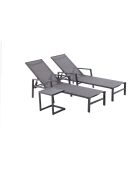 Lot de 2 transats et une table d'appoint Parivo gris - 3 pièces