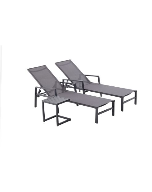 Lot de 2 transats et une table d'appoint Parivo gris - 3 pièces