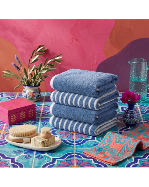 4 pièces de serviettes pour les mains Stripe Melange bleues - 50x90 cm