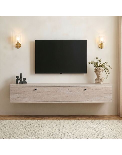 Meuble TV Ligne 160 travertin - 160×25×25 cm