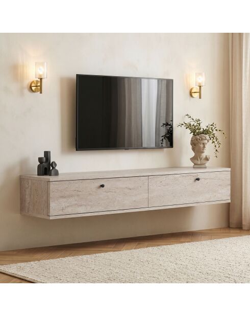 Meuble TV Ligne 160 travertin - 160×25×25 cm