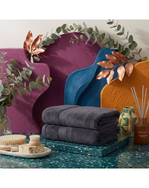 2 pièces de serviettes de bain Check noires - 70x140 cm