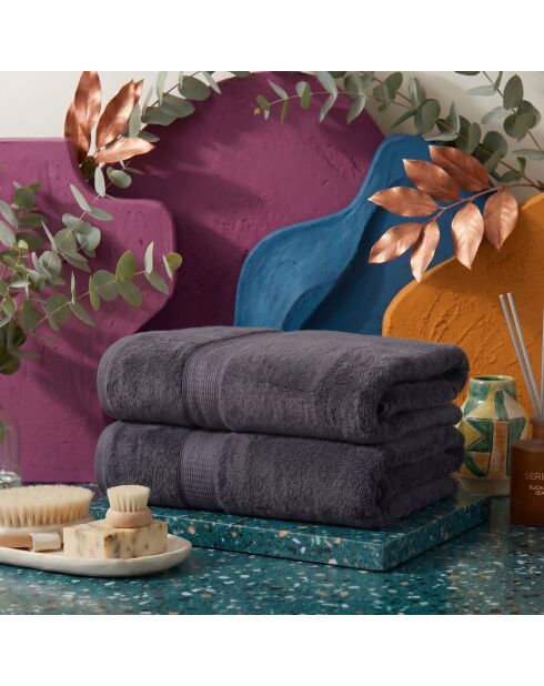 2 pièces de serviettes de bain Check noires - 70x140 cm