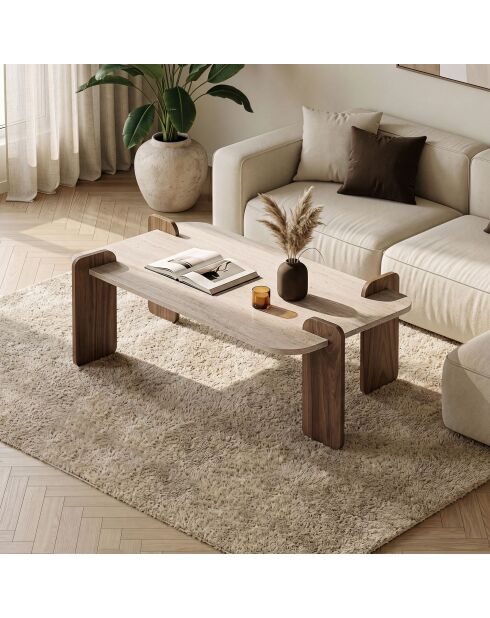 Renard Couchtisch aus Travertin-Nussbaumholz - 147×87×35 cm