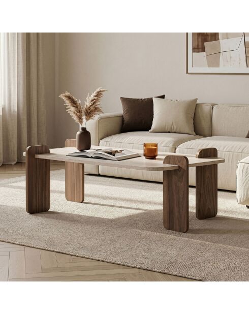 Renard Couchtisch aus Travertin-Nussbaumholz - 147×87×35 cm