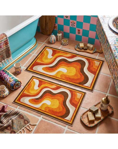 2 pièces de Tapis de bain Asr07 orange - 50x60 cm/60x100 cm