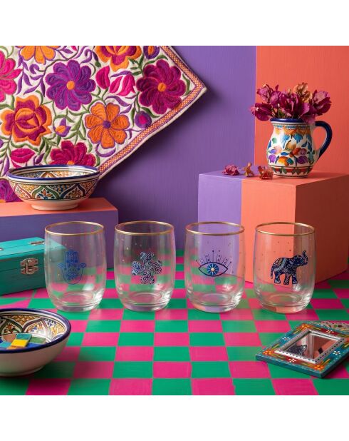 4 pièces de verres Lucky 280 doré/transparent - 7,2x7,2x8,9 cm