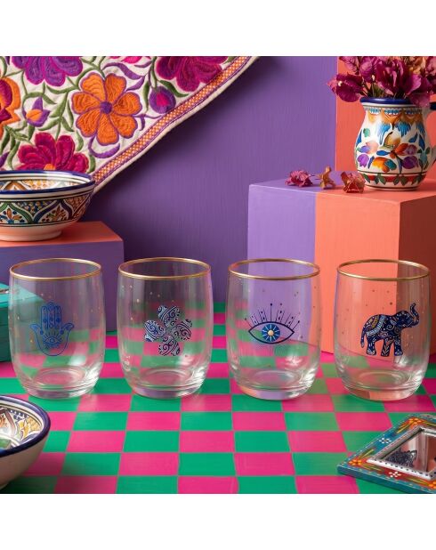 4 pièces de verres Lucky 280 doré/transparent - 7,2x7,2x8,9 cm