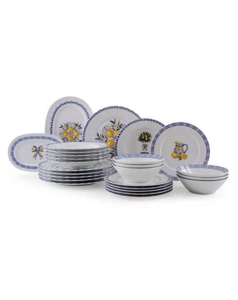 26 pièces Service de table 666Hac2227 blanc/jaune/bleu
