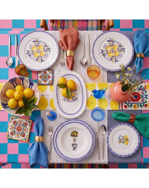 26 pièces Service de table 666Hac2227 blanc/jaune/bleu